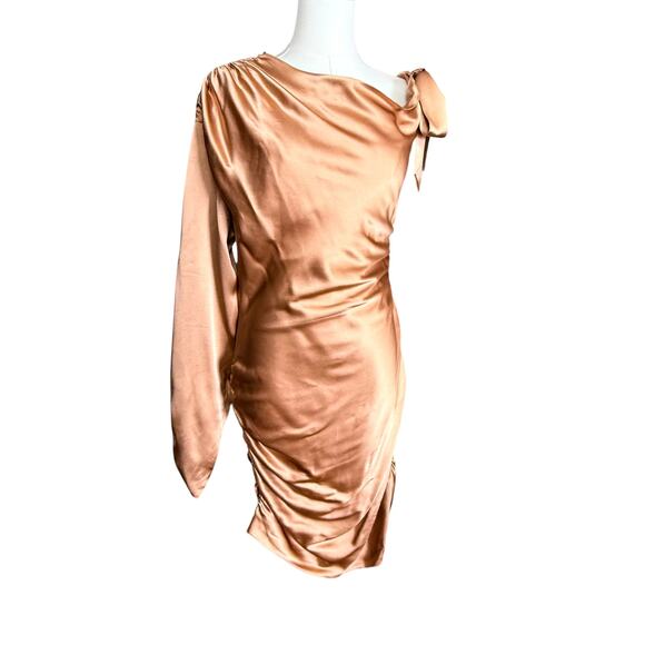 Cinq A Sept Thea Silk Cocktail Mini Dress 6 One Shoulder Neckline Puff Sleeve - Picture 4 of 13